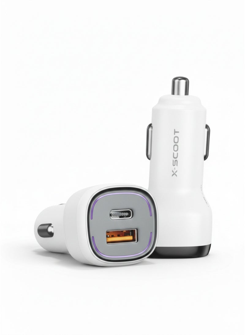 X-SCOOT XC-307 20W PD Fast Car Charger with Dual USB Ports (USB-C + USB-A) | Power 3.0 Quick Charge, Super Fast Charging for iPhone, Samsung, Huawei & All Smart Devices - Image 1
